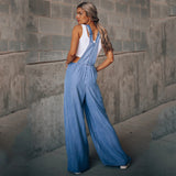 Bohemian Soft Blue Denim Cotton Jumpsuit - The.MaverickLife