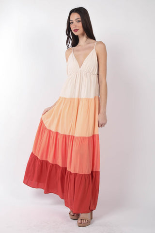 Color Block Tiered Maxi Cami Dress - The Maverick Life