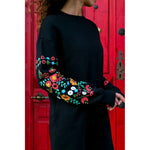 The "Rosy" Embroidered Black Pullover Dress - The Maverick Life