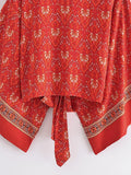 Vintage Styled Red Floral Boho Kimono Short Robe Swimsuits Women Fashion Batwing Sleeves Rayon Bohemian Bikini Cover Ups Beachwear - The Maverick Life