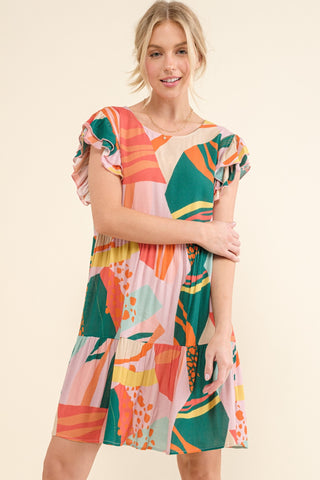 And The Why Printed Double Ruffle Sleeve Dress - The Maverick Life