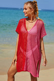 Double Take Openwork Contrast Slit Knit Cover Up - The Maverick Life
