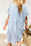 Striped Notched Short Sleeve Mini Dress - The Maverick Life