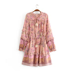 Pink Color option, Floral Printed Dress with Ruffles and tassels for that perfect pullover bohemian Women's dress