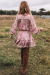 Pink Color option, Floral Printed Dress with Ruffles and tassels for that perfect pullover bohemian Women's short dress