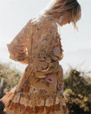 Muted Yellow Color option, Floral Printed Dress with Ruffles and tassels for that perfect pullover bohemian Women's dress