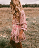 Pink Color option, Floral Printed Dress with Ruffles and tassels for that perfect pullover bohemian Women's mini dress