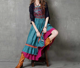 This embroidered dress with vibrant colors and indie patterns is full on European Bohemian style and brings back a vintage retro look. This dress fits at the natural waistline, ruffles around the hem, and falls around the ankles. Wear this dress to festivals, outdoor events, or even a lunch date. As with many vintage inspired dresses, this dress is timeless. What will you wear it for? Sizing: Please note the sizing chart for this dress.