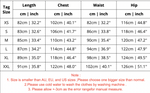 International sizing chart for this dress in centimeters and inches.