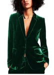 Elegant Dark Green Velvet Blazer - The.MaverickLife