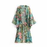 Retro Green Floral Print Wrap Kimono Blouse - The.MaverickLife