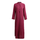 Elegant Button Down Caftan with Rolled Sleeves, Pockets, and Open Leg Slit - The.MaverickLife