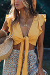 Sexy Summer V Neck Blouse with Ruffle Capped Sleeves - The.MaverickLife