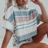 Beachy Striped Crop Hoodie and Shorts Set - The.MaverickLife