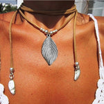 Leather Wrap Necklace with Leaf Pendant - The.MaverickLife