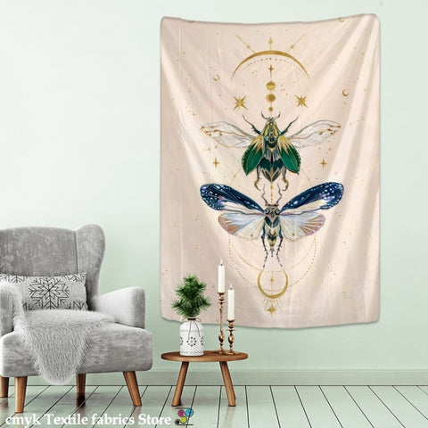 Modern Psychedelic Butterflies, Moon, & Stars Lunar Wall Tapestry Hanging - The.MaverickLife