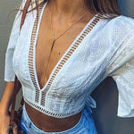 Lace Cropped Blouse with Sash Ties - The.MaverickLife