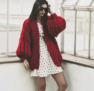 Sexy Red Puffed Sleeved Cardigan - The.MaverickLife