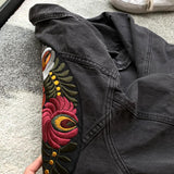 Oversized Bohemian Embroidered Floral Denim Jacket - The.MaverickLife