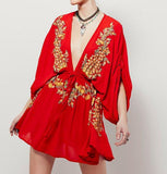 Boho Embroidered Plunging V Neck Mini Dress - The.MaverickLife